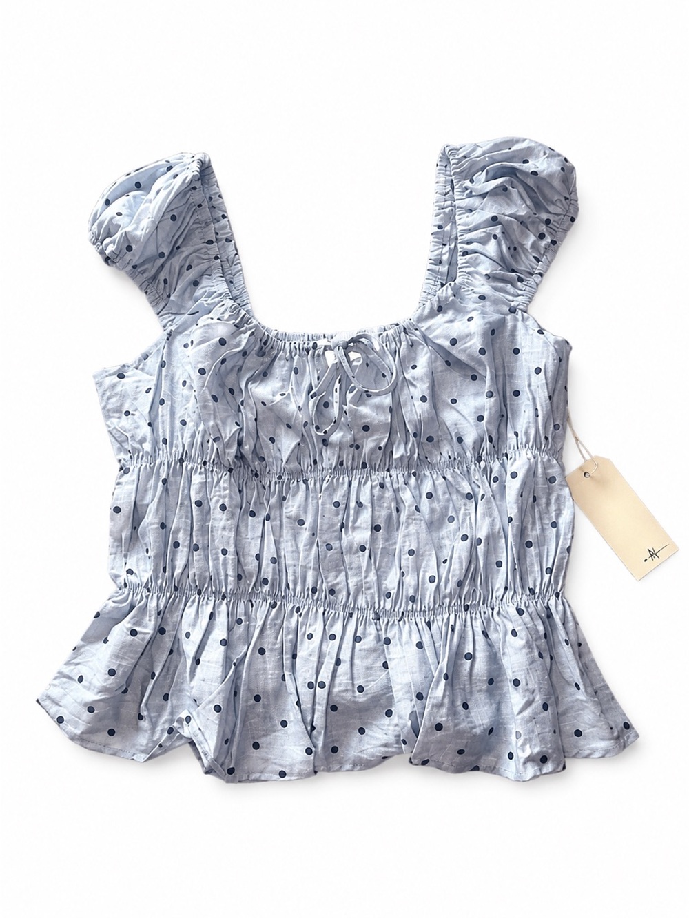 Love Notes Polka Dot Smocked Peplum Top NEW